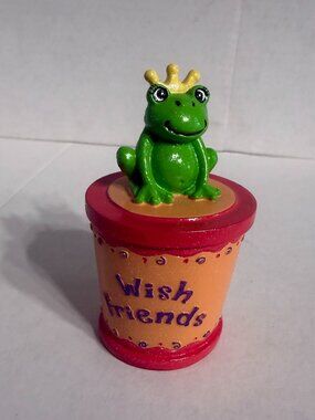 Claire's Wish Friend Frog Prince Orange Trinket Box Frog Figurine Crown 2003 Y2K